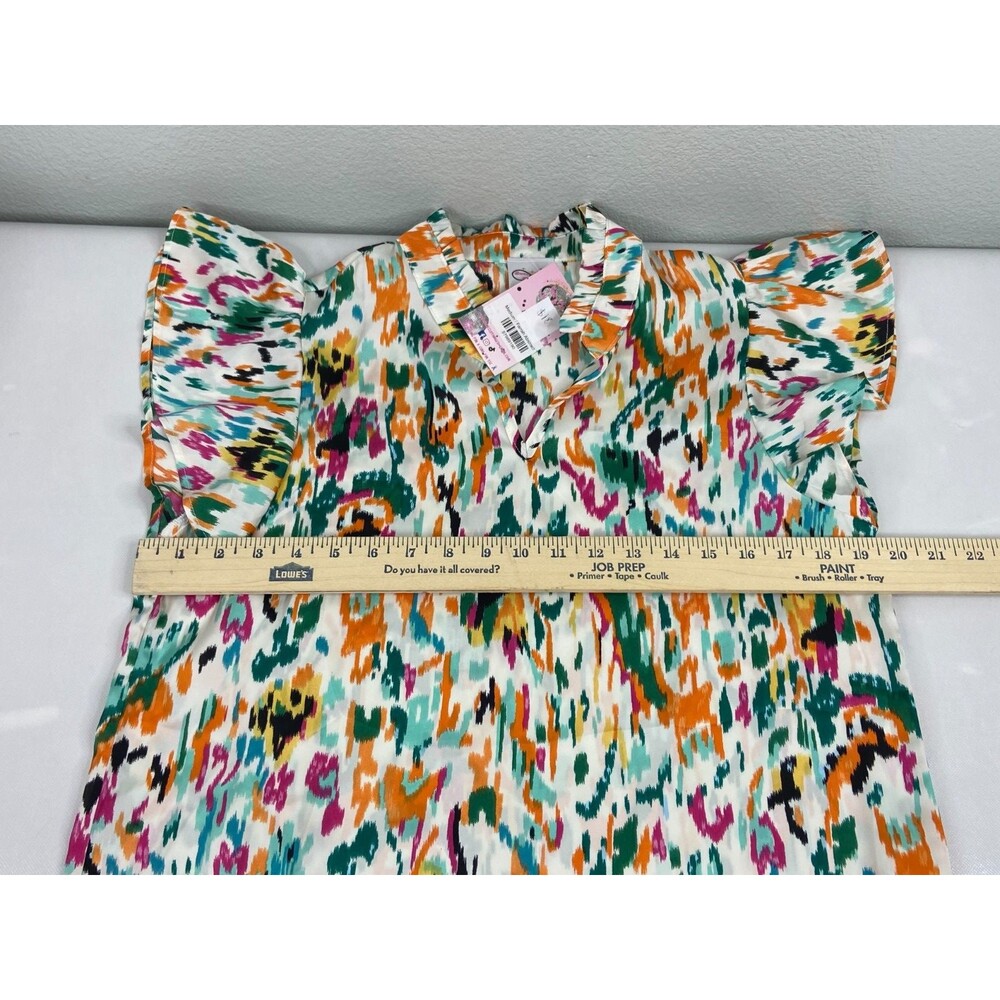 Multi Color Abstract Women Medium Blouse V Neck Casual NWT - Picture 8 of 9